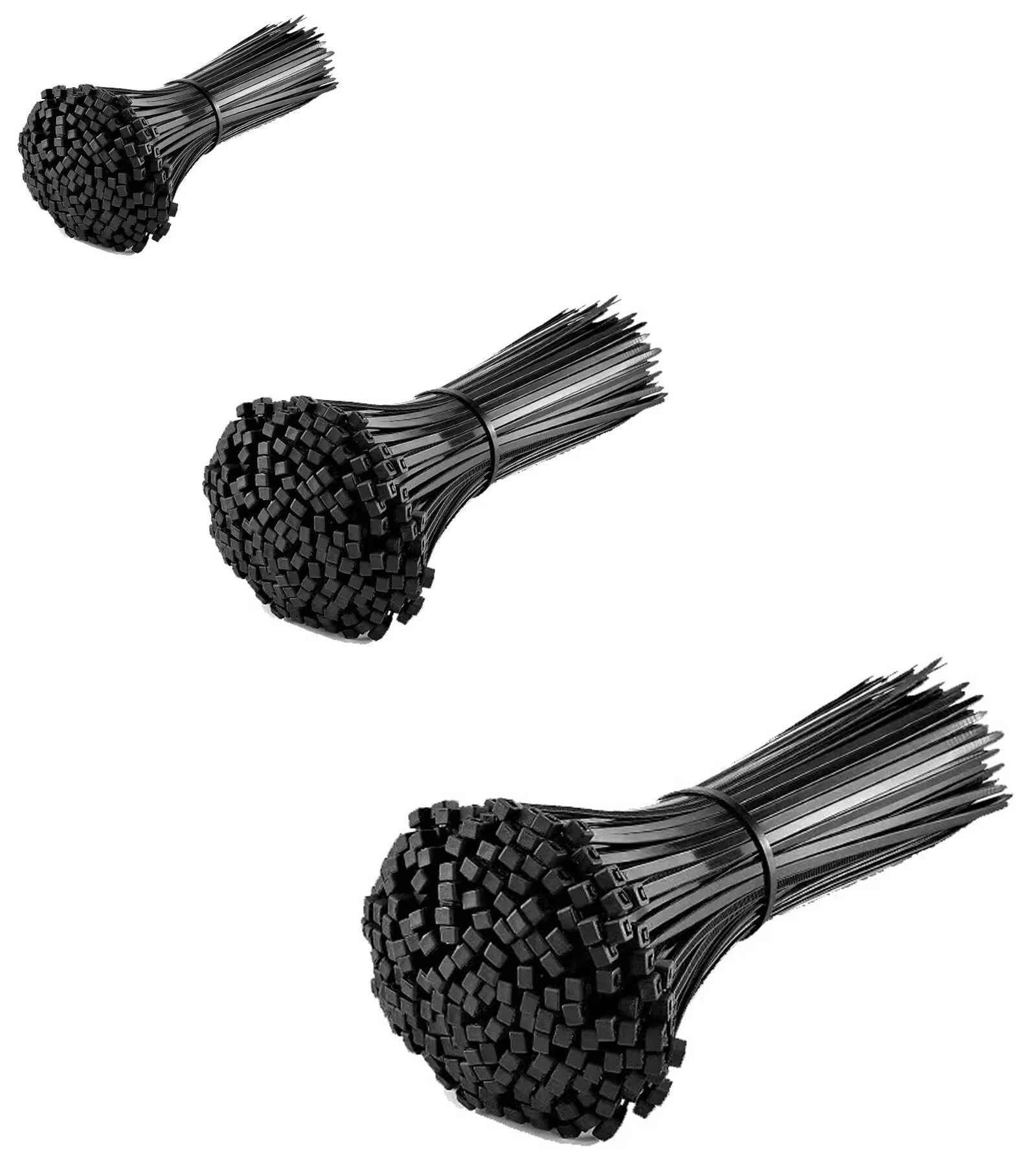 TTCUDADN Cable Ties Black - 300 Pack 2.5mm Zip Ties, Tie Wraps for Home, Office, Garden, Assorted in Sizes 100mm, 150mm, 200mm (100pcs/Size)