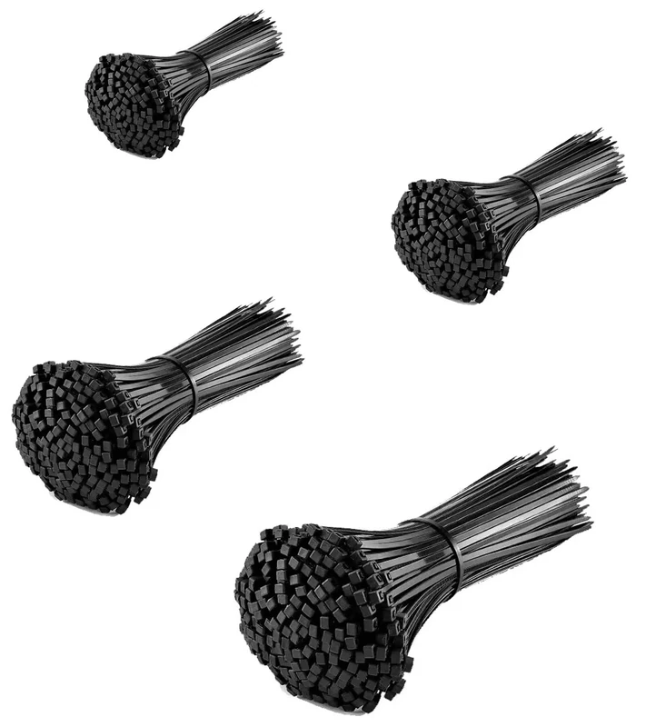 TTCUDADN Cable Ties Black - 400 Pack 3.6mm Black Zip Ties, Tie Wraps for Home, Office, Garden, Assorted in Sizes 100mm, 150mm, 200mm, 250mm (100pcs/Size)