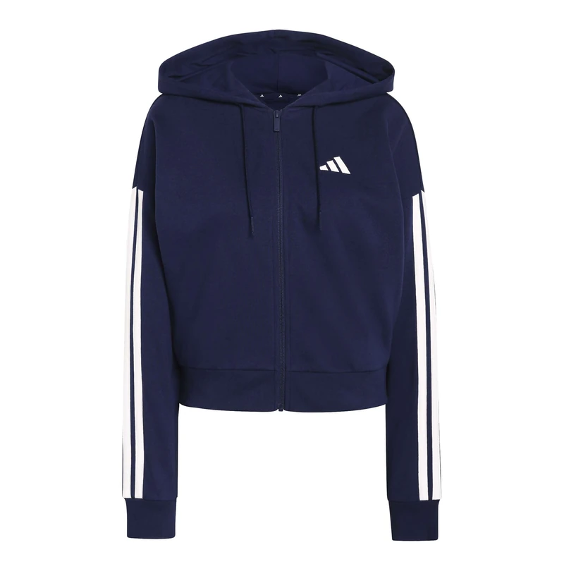 adidas Women's ESSENTIALS 3-STRIPES FRENCH TERRY FULL ZIP HOODIE, dark blue/white, L