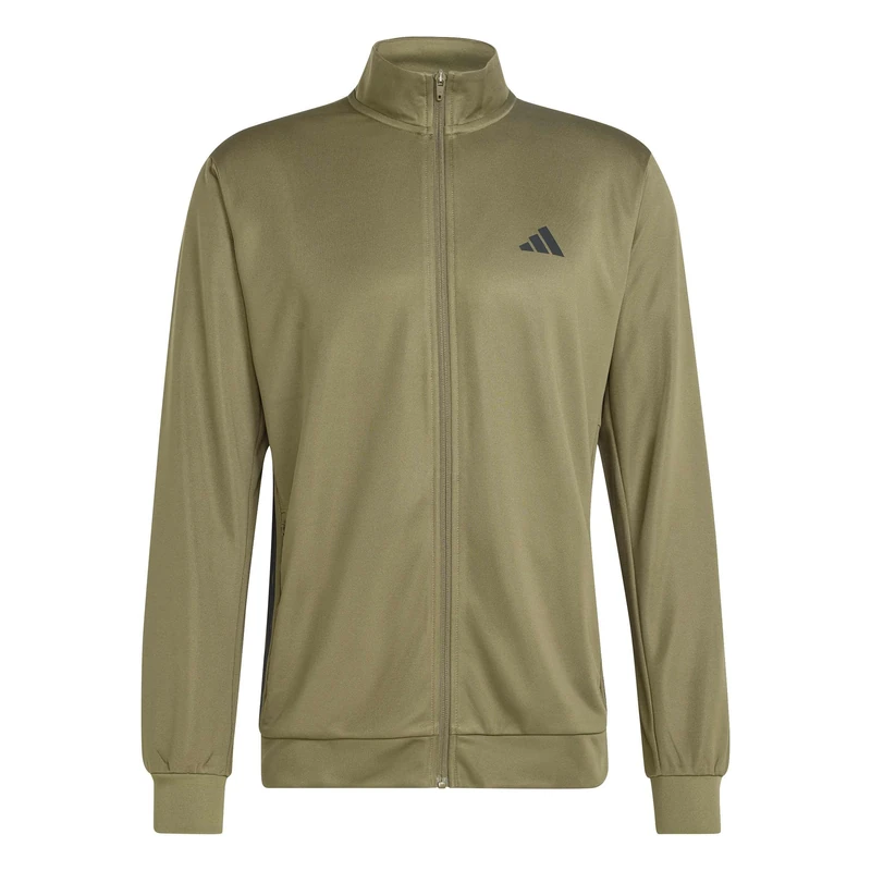 adidas Men's Workout Essentials All-Set 3-Stripes Knit Track Top Sweatshirt, olive strata/black, S