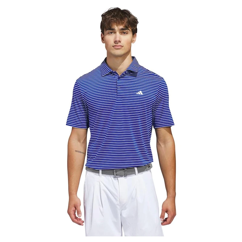 adidas Men's Performance Two-Color Stripe Polo Shirt, Collegiate Royal/White, L