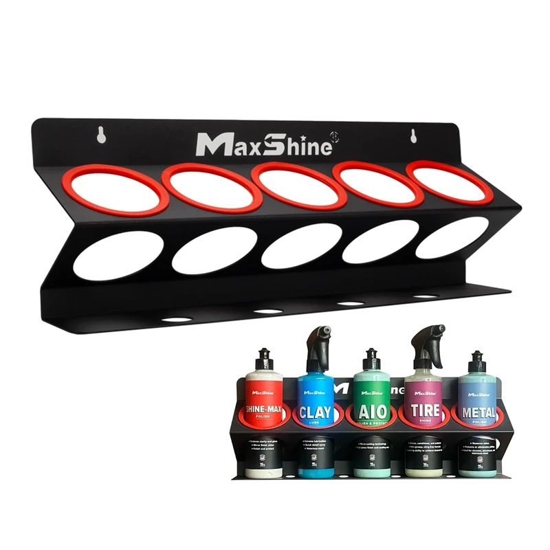 Maxshine Universal Detailing Spray Bottle Holder - Mobile Detailing & Car Garage Organizer, Holds 5 Sprayers (16oz) with 4 Small Holes, Lightweight Design, Easy Wall Mounting (Set 1)