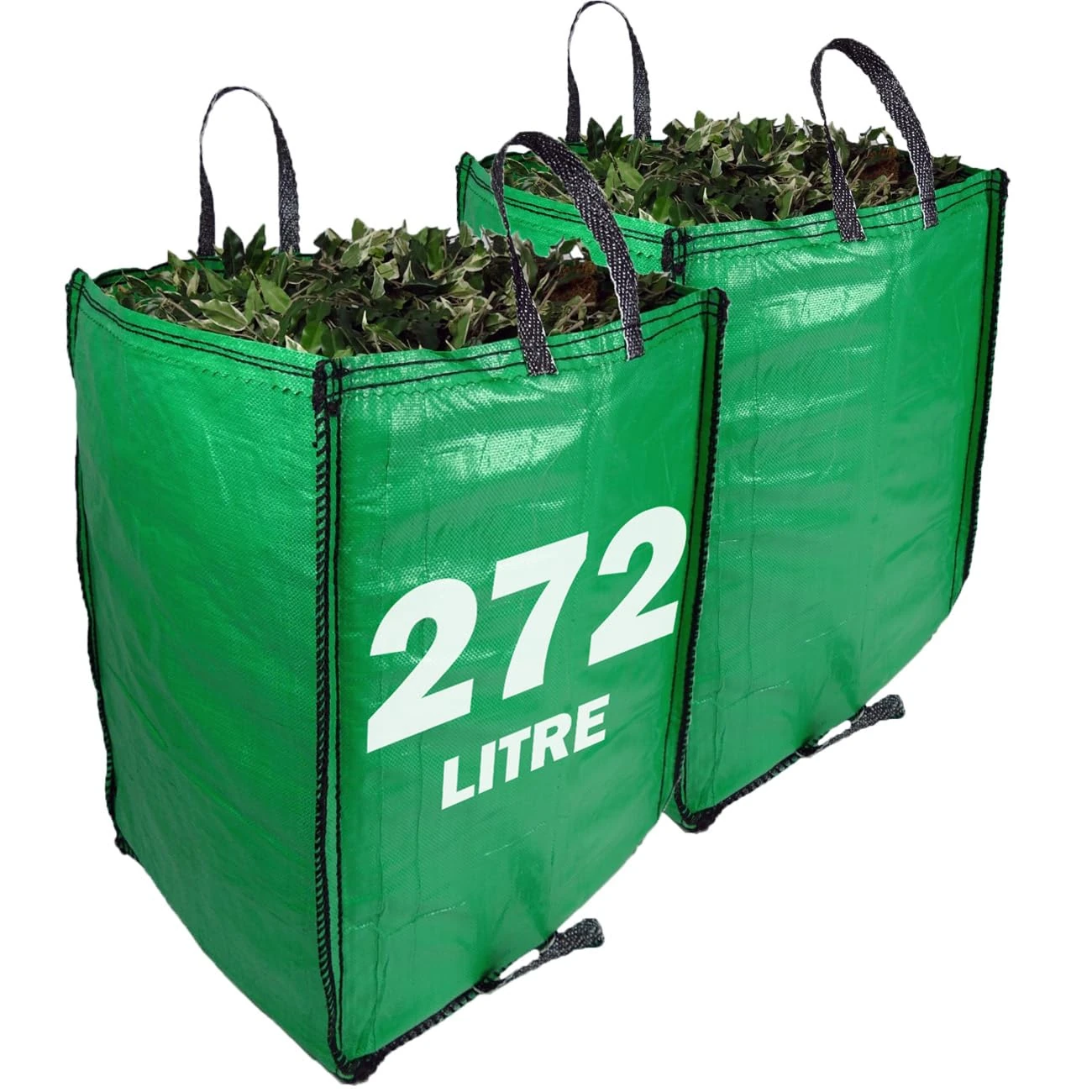 JUMBO Garden Waste Bags 272 Litre - PREMIUM GRADE - Industrial Fabric and Handles - Heavy Duty Garden/Green Waste Sacks (2 Sacks)