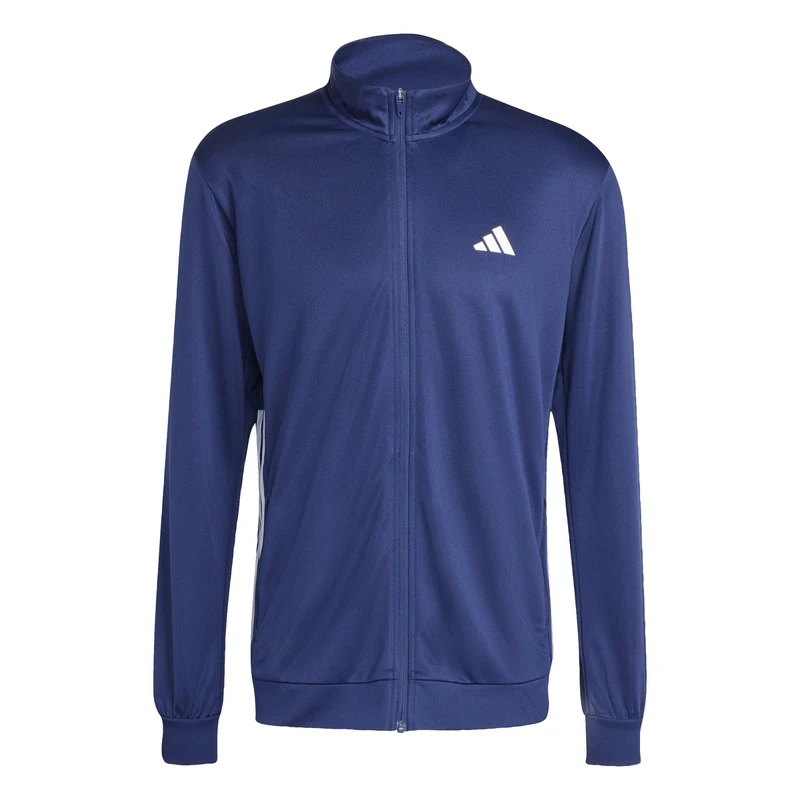 adidas Men's Workout Essentials All-Set 3-Stripes Knit Track Top Sweatshirt, dark blue/white, XS