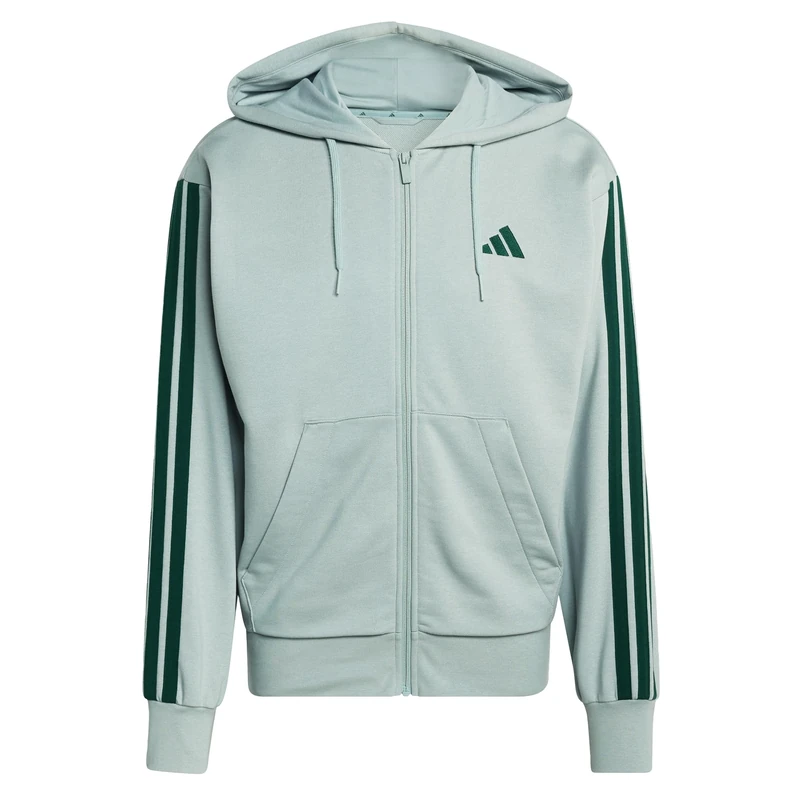 adidas Men's ESSENTIAL THREE STRIPES FRENCH TERRY FULLZIP HOODIE, Wonder Sage/collegiate green, S
