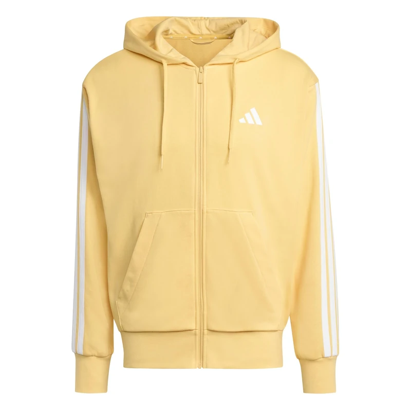 adidas Men's ESSENTIAL THREE STRIPES FRENCH TERRY FULLZIP HOODIE, Semi Ice Tangerine/white, XXS