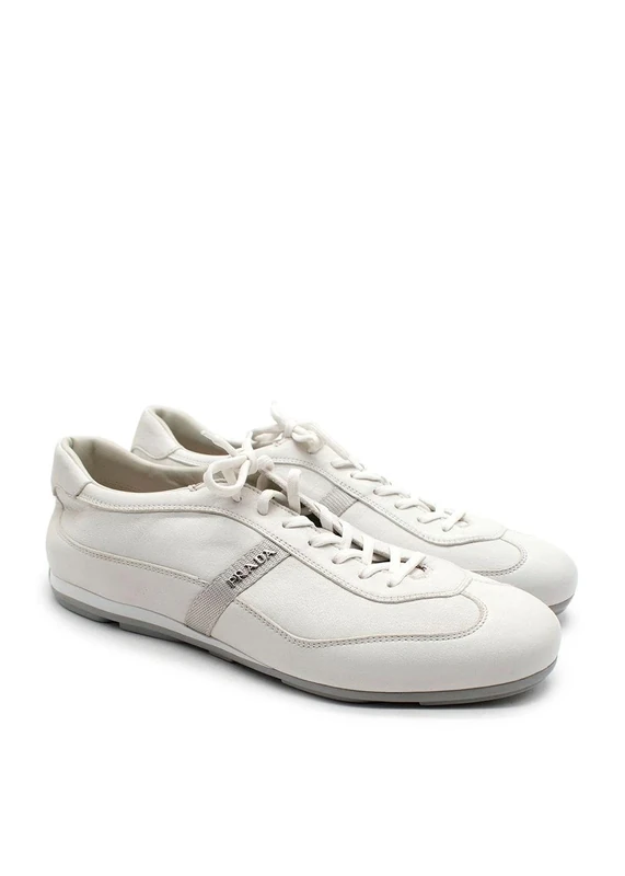 Prada Pre-Loved Off White Logo Leather Sneakers