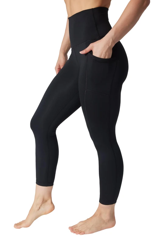 Yogalicious High Waist Ultra Soft 7/8 Ankle Length Leggings with Pockets for Women, Absolute Black Lux, S