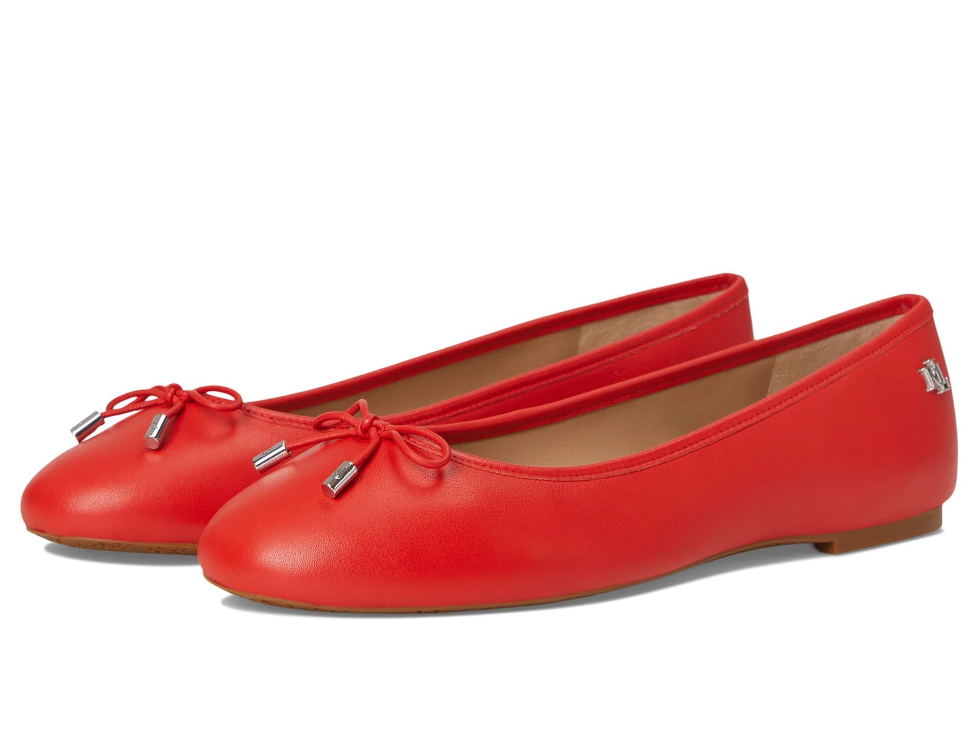 Lauren Ralph Lauren Women's Jayna Nappa Leather Flats Ballet, Bright Vermilion, 4 UK