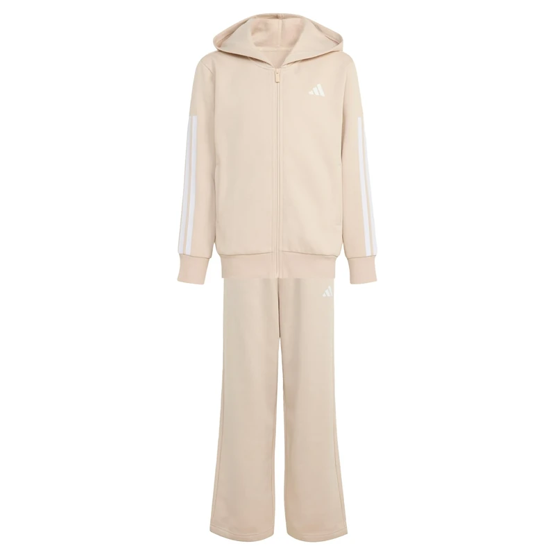 adidas Unisex Kids Junior Hooded Fleece Tracksuit, Crystal Linen/white, 7-8 Years