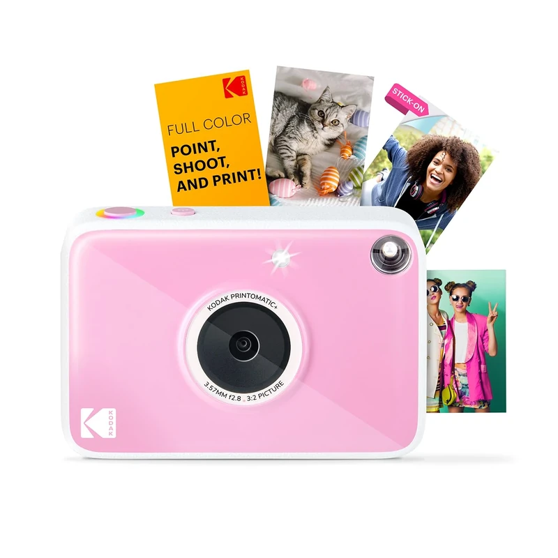 KODAK Printomatic+ Instant Print Digital Camera (Pink) 10MP Portable Camera with Interactive RGB LED Status Indicator, Prints Full-Color Photos on Zink 2x3” Sticky-Backed Photo Paper - Easy & Fun