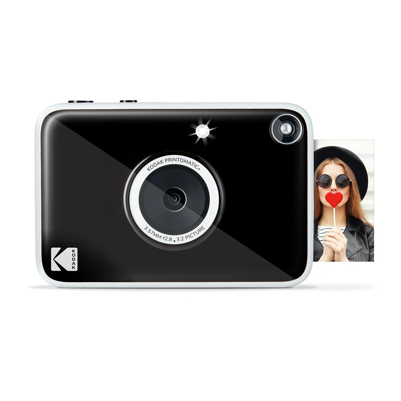 KODAK Printomatic+ Instant Print Digital Camera (Black) 10MP Portable Camera with Interactive RGB LED Status Indicator, Prints Full-Color Photos on Zink 2x3” Sticky-Backed Photo Paper - Easy & Fun