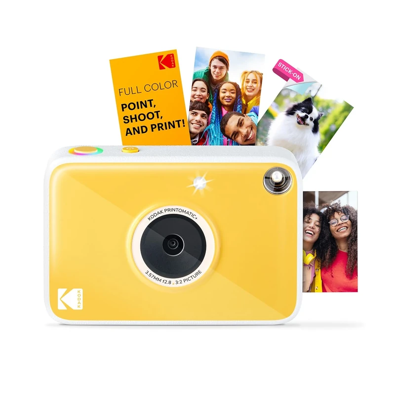 KODAK Printomatic+ Instant Print Digital Camera (Yellow) 10MP Portable Camera with Interactive RGB LED Status Indicator, Prints Full-Color Photos on Zink 2x3” Sticky-Backed Photo Paper - Easy & Fun