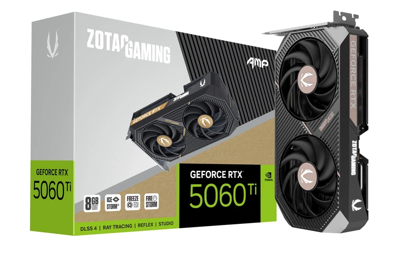 ZOTAC Gaming GeForce RTX 5060 Ti 8GB AMP DLSS 4 8GB GDDR7 128bit 28Gbps PCIE 5.0 Gaming Graphics Card IceStorm 2.0 Cooling White LED Lighting ZT-B50610F-10M