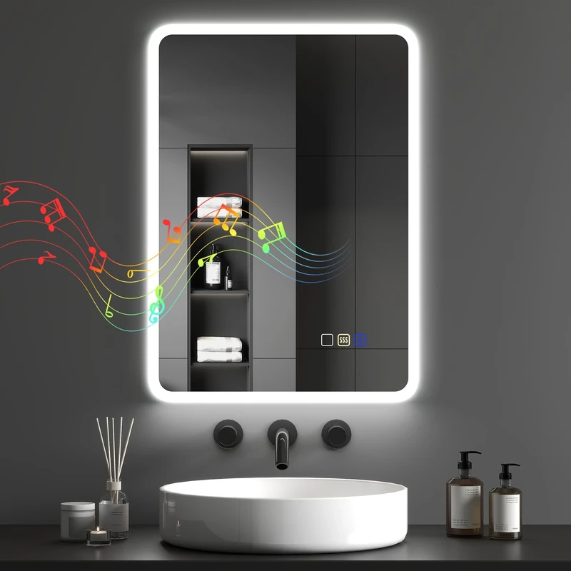 HOMCOM 500 x 700 mm Backlit Illuminated Bathroom Mirror with LED Lights and Bluetooth, Wall Mounted Vanity Mirror with 3 Colours Dimmable, Anti-Fog, Memory Function, Touch Switch, IP44
