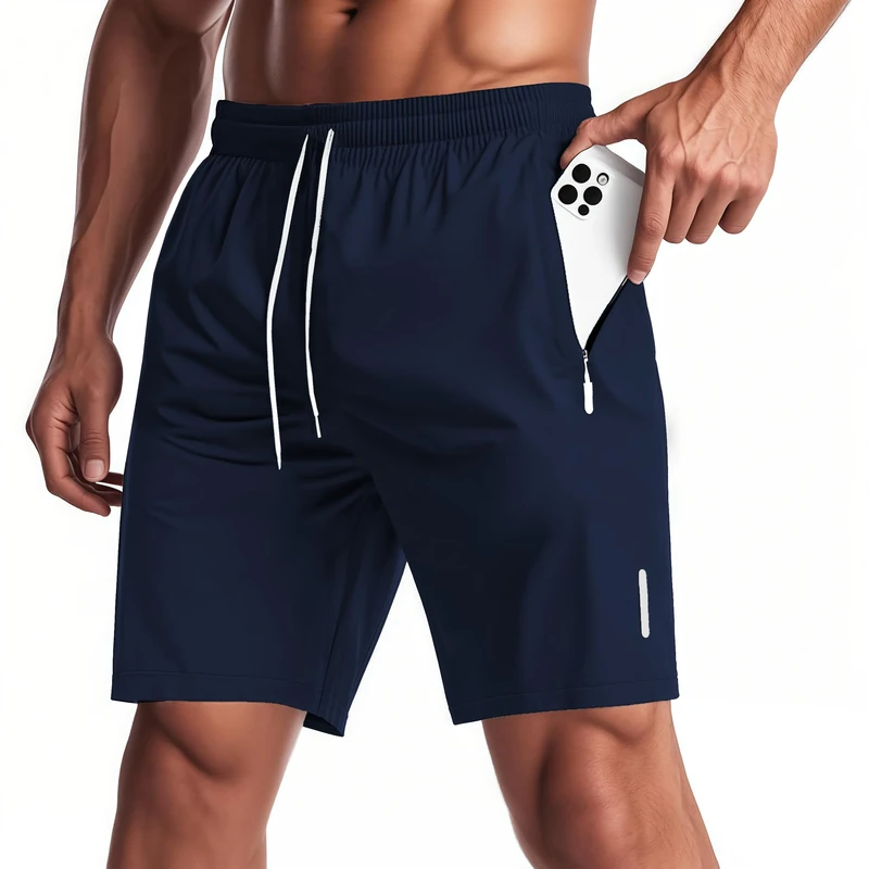 Men's Workout Athletic Shorts Quick Dry Men Lightweight Sports Gym Shorts with Zipper Pockets for Daily Wearing, Navy, X-Large