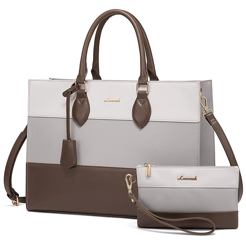 LOVEVOOK Laptop Bags 15.6 Inch for Women, Ladies Work Tote Handbags for Office Business School Uni, Large Totes Bag PU Leather, Womens Waterproof Shoulder Bag with Adjustable Straps & Purse