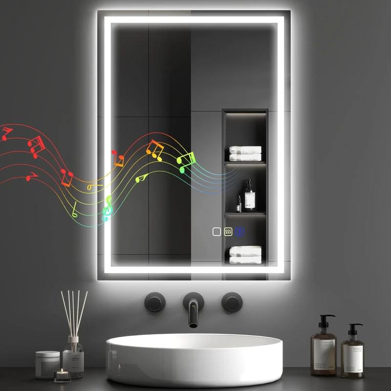 HOMCOM 500 x 700 mm Bluetooth LED Bathroom Mirror, Illuminated Backlit Vanity Mirror with 3 Colours Dimmable, Anti-Fog, Memory Function, Touch Sensor, IP44
