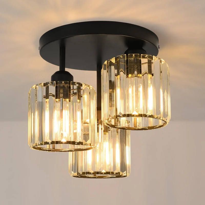 ANWIO Black Chandelier Lampshade,3 Light Fitting,Kitchen Lights Ceiling,Ceiling Lights Living Room,E27 Light Shade Ceiling,Morden Ceiling Light,Bedroom Lights Ceiling(LAMP-25 * 25 * 28CM