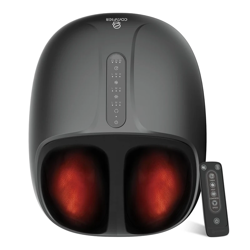 COMFIER Foot Massager with Heat,Shiatsu Foot Massager with Dual Heating,3 Kneading & 3 Compression,Heated Feet Massage for Plantar Fasciitis, Fits Up to Size 14,Gifts for Women Men