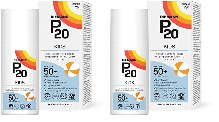 RIEMANN P20 Sun Cream SPF50 +Plus for Kids 200ml. High Level UVA Protection, Long Lasting up to 10 Hours, Water Resistant up to 3 Hours. Suitable for Children aged 1+ (Pack of 2)