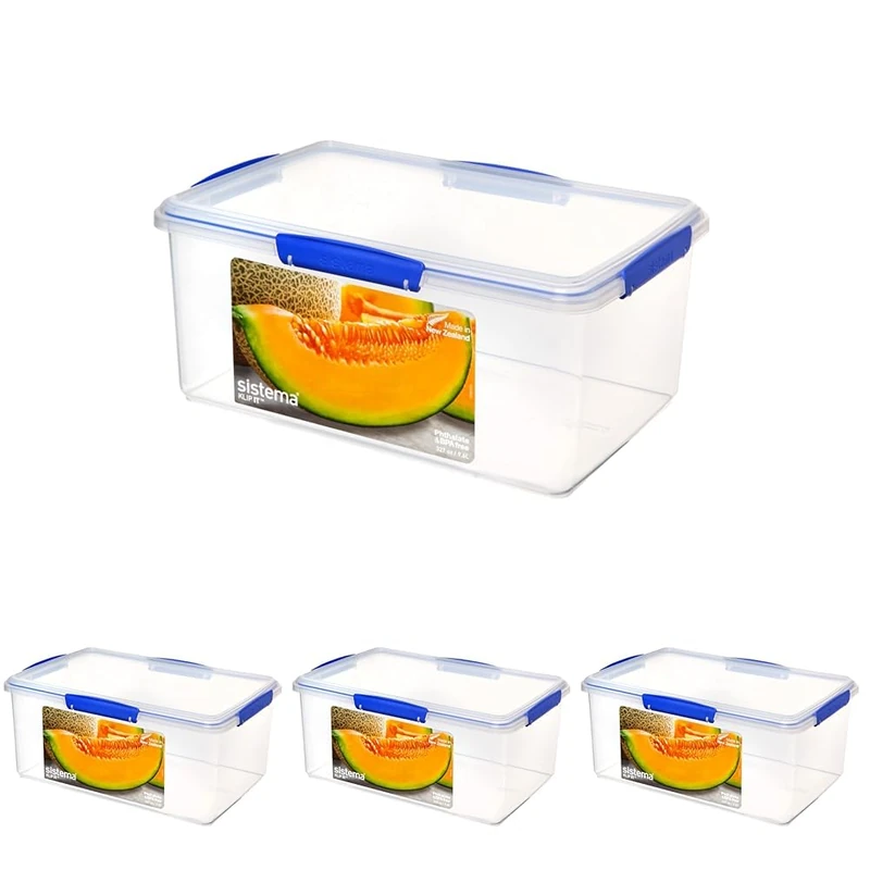 Sistema KLIP IT Food Storage Container | 9.6 L | Stackable & Airtight Fridge/Freezer Food Box with Lid | BPA-Free Plastic | Blue Clips | 1 Count (Pack of 4)