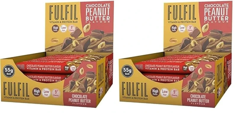 FULFIL Vitamin and Protein Bars (15 x 55 g Bars), Chocolate Peanut Butter Flavour, 20 g High Protein, 9 Vitamins, Low Sugar (Pack of 2)