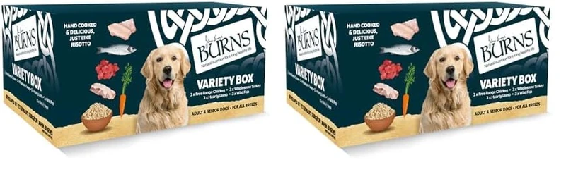 Burns Pet Nutrition Natural Wet Dog Food For Adult and Senior Dogs – 12 x 150 g Variety Box (3 x Free-range chicken, 3 x Hearty Lamb, 3 x Free-range Turkey, 3 x Wild Fish) (Pack of 2)