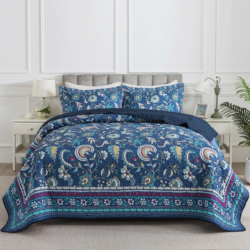 HoneiLife Quilt Set King Size - Lightweight Bedspreads 106x96, Microfiber Quilts 3-Piece, Patchwork Coverlet Rustic Bedding Sets All Season Quilts