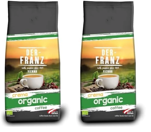 Der-Franz Crema organic Coffee, whole bean, 1000 g (Pack of 2)