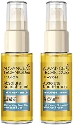 Avon Advance Techniques Absolute Nourishment Argan Hair Serum 30ml, Multi-Tasking Hair Treatment, Formulated with Argan Oil, Restores Shine and Health to Damaged Hair, Cruelty Free (Pack of 2)