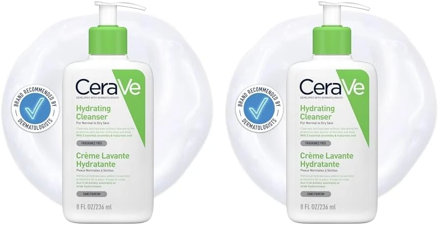 CeraVe Hydrating Cleanser, Face & Body, With 3 essential ceramides & hyaluronic acid, Fragrance & soap free, For normal to dry skin, 236 ml/8 oz (Pack of 2)