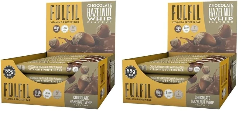 FULFIL Vitamin and Protein Bars (15 x 55 g Bars), Chocolate Hazelnut Whip Flavour, 20 g High Protein, 9 Vitamins, Low Sugar (Pack of 2)