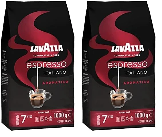 Lavazza Espresso Aromatico, Arabica and Robusta Light Roast Coffee Beans, 1 kg Pack (Pack of 2)