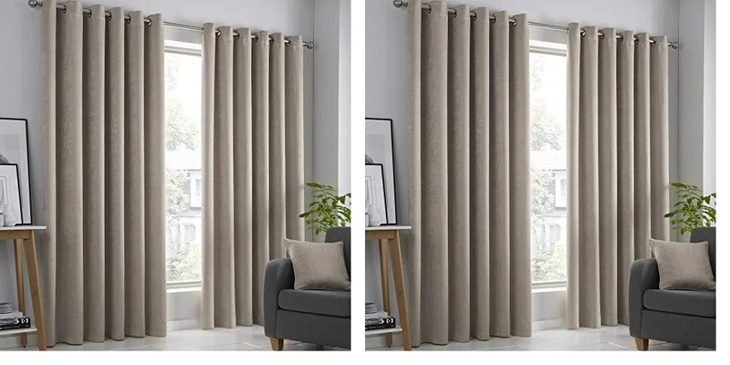 Fusion - Natural Curtains W66 x L90 (168 x 229cm) - 2x Panels - Eyelet Curtains in Natural Linen - Thermal Curtains for Bedroom/Living Room - Curtains & Drapes - Door Curtains - Strata Collection