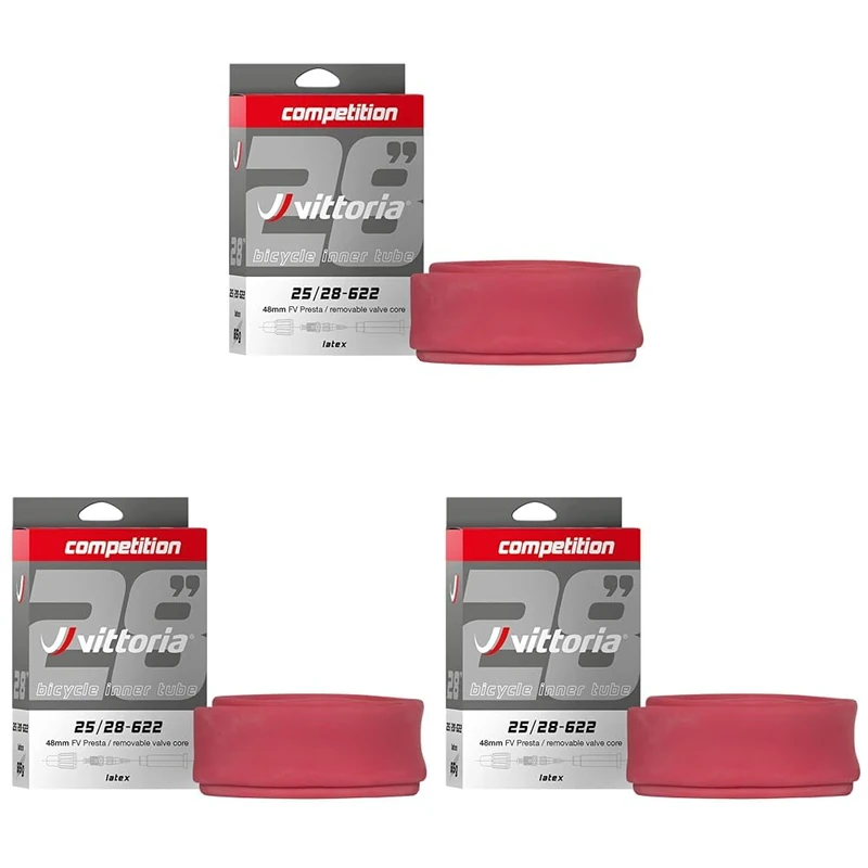 Vittoria Unisex's Inner Tube Competition Latex 700 x 25/28 RVC, Presta 48mm, 700x25-28c, TUV1TA00002(Packing May Vary), Black (Pack of 3) - Image 1