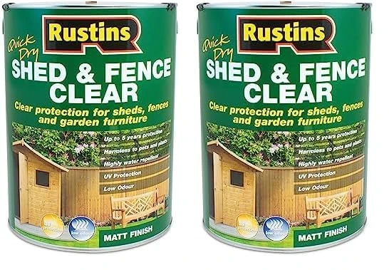 Rustins Shed & Fence Clear 5L - Advanced Wood Protector for Outdoor Structures (Pack of 2)