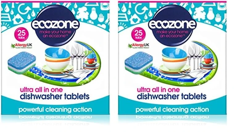 Ecozone Ultra All-In-One Dishwasher Tablets, Powerful Cleaning Formula Cuts Through Grease & Grime, Natural Vegan & Non Toxic, Plant Based Plastic-Free, Anti Watermark, Leaves No Residue (Pack of 50)