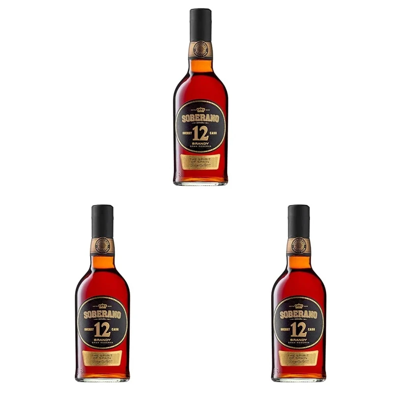 Soberano 12 Gran Reserva - Spanish Brandy Reserva 12 Year Aged Brandy in American Oak Casks, 70 cl Bottle (Pack of 3)