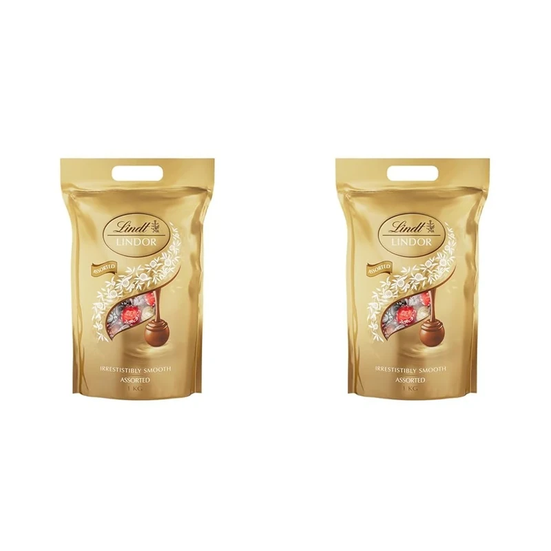 Lindt Lindor Assorted Chocolate Truffles Bag - Approx 80 balls, 1kg - Chocolate Truffles with a Smooth Melting Filling - Gift Present or Sharing Box - Easter, Birthday, Congratulations (Pack of 2)