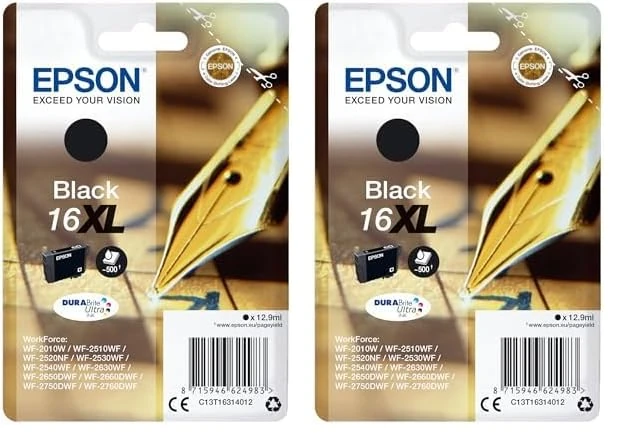 Epson 16XL Black Pen & Crossword High Yield Genuine, DURABrite Ultra Ink (Pack of 2)