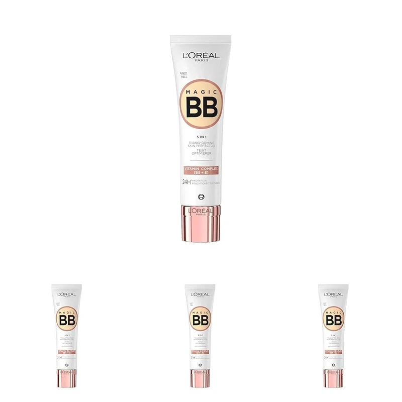 L'Oréal Paris Magic BB Cream with SPF 11, 5-in-1 Tint with Vitamin B5 and Vitamin E, Lightweight Hydrating Formula Adapts to Skin Tone for a Natural Glowy Finish, 30 ml, Shade: 02 Light (Pack of 4)