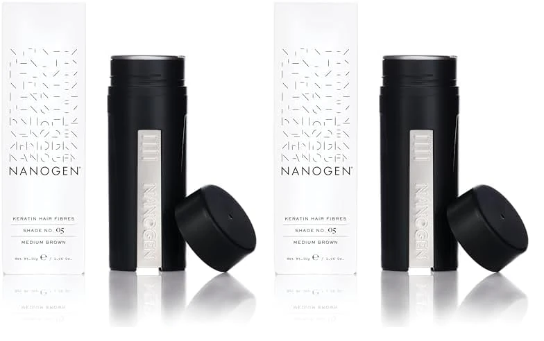 Nanogen Instant Thickening Hair Fibres - Medium Brown 30g - Natural Keratin fibers cover thinning hair, extensions, alopecia. Thicker, fuller hair instantly. (Pack of 2)
