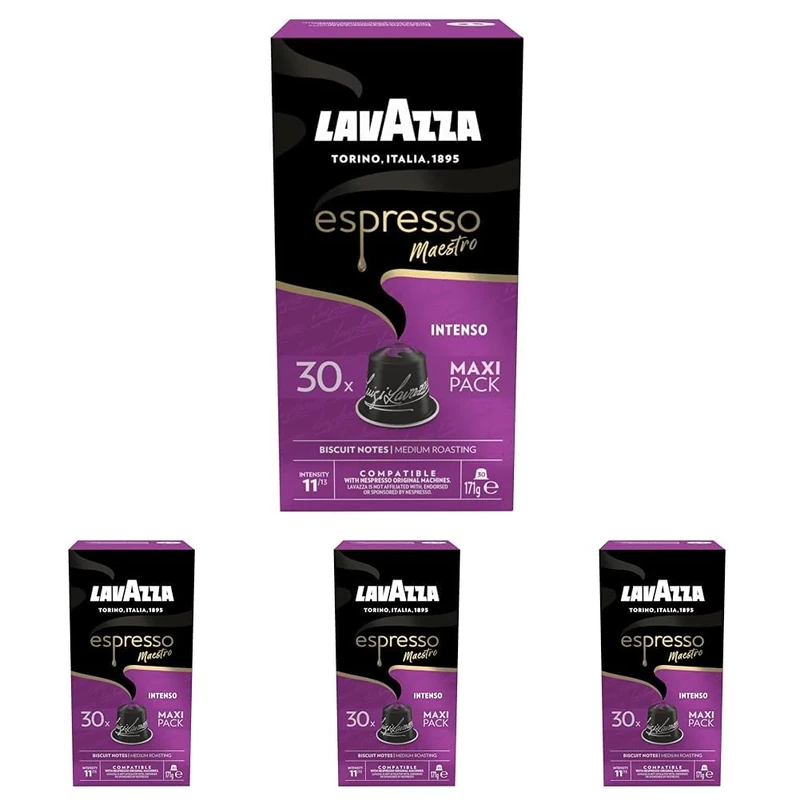Lavazza, Espresso Maestro Intenso, 30 Aluminium Capsules Compatible with Nespresso Original Machines, Wood, Spice, & Cocoa Notes, Arabica & Robusta, Intensity 11/13, Medium Roasting, Zero CO2 Impact