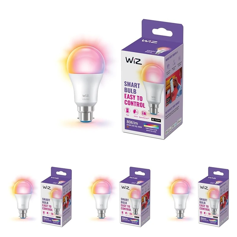 WiZ Smart Colour Bulb, A60, 8.5W, Colour, Motion Sensor with App, Connected WiFi Works with Alexa, Google Assistant & HomeKit, App Control for Home Indoor Lighting, Bedroom, Energy Monitoring