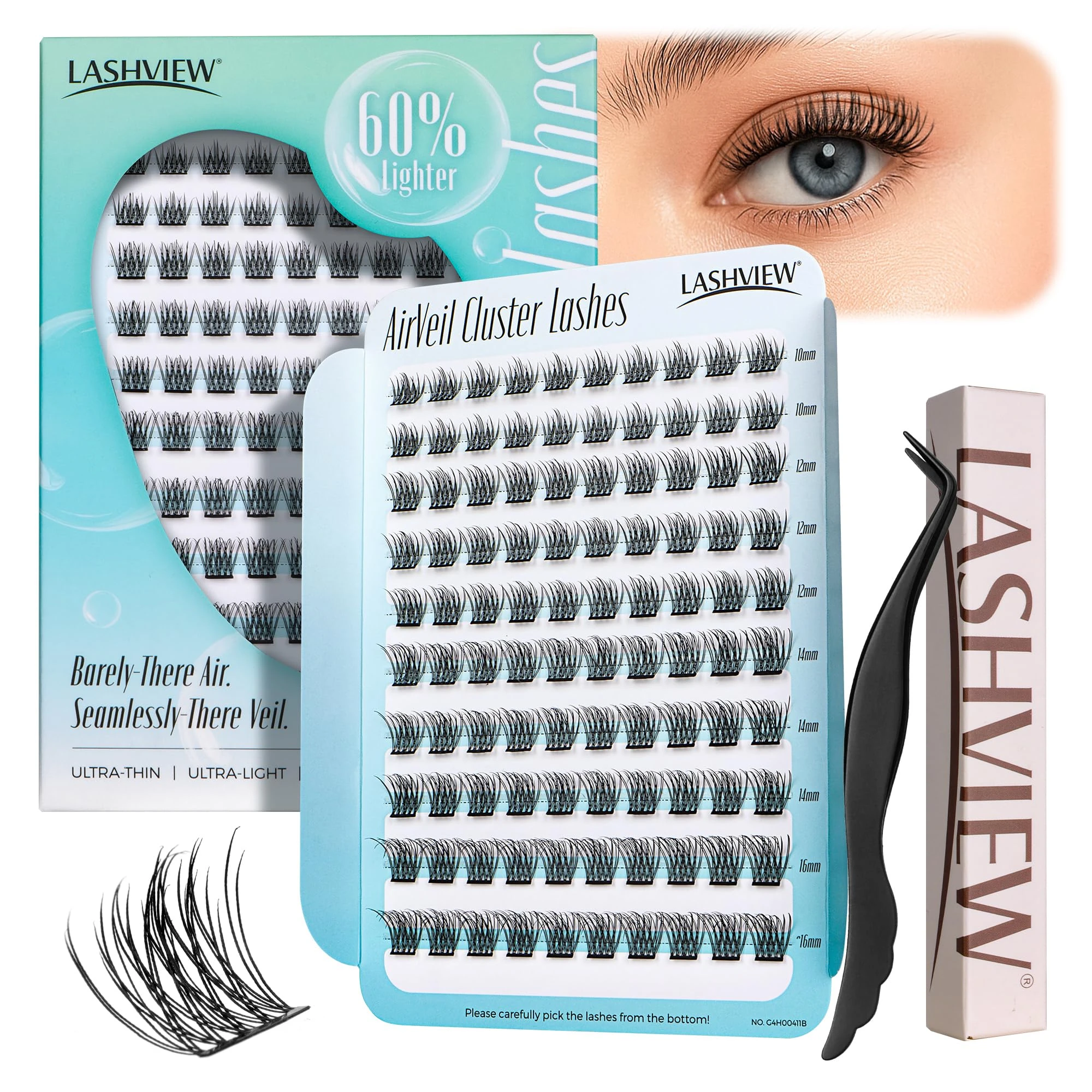 LASHVIEW Cluster Lashes,Lash Clusters Natural Look Cluster Lashes Extensions Super Thin Band & Soft Lashes Reusable 10-16mm MIX (07-N)