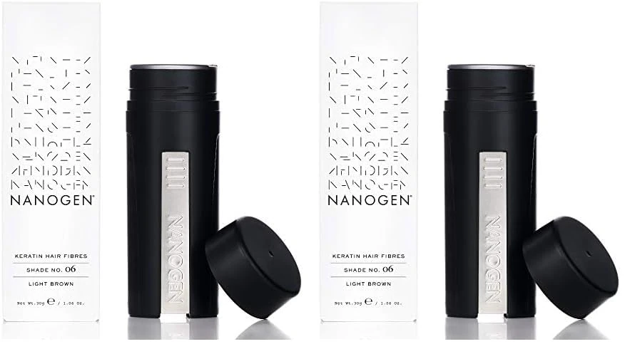 Nanogen Instant Thickening Hair Fibres Light Brown 30g- Natural Keratin fibers cover thinning hair and hair loss, extensions, alopecia, thicker, fuller hair instantly. (Pack of 2)