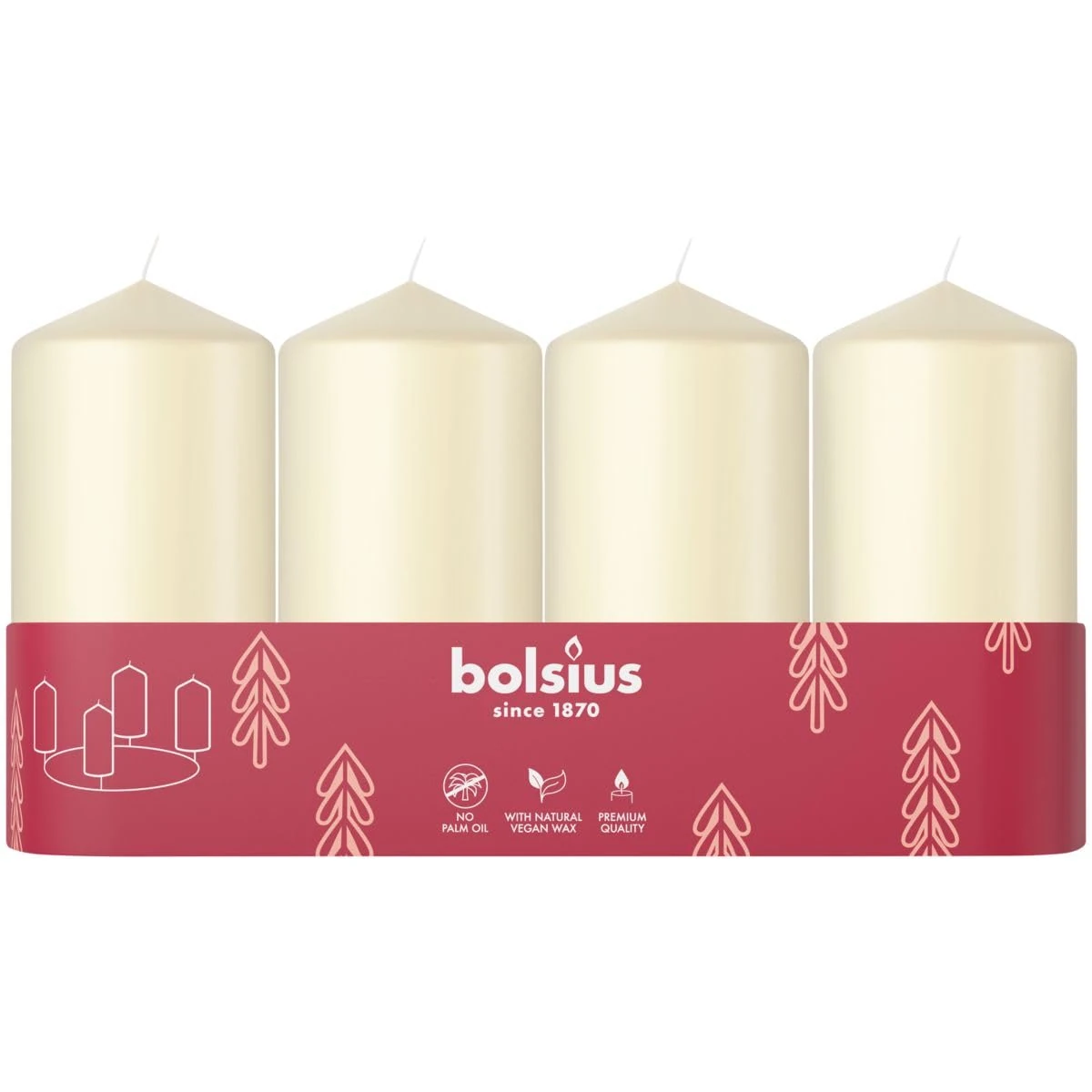 Bolsius Smooth Pillar Candles - Set of 4 - Ivory - 100x48 mm - Decorative Candles - Long Burning Time - Unscented - with Natural Plant Wax - Without Palm Oil