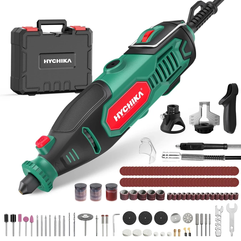 HYCHIKA Rotary Tool Kit with Chainsaw Sharpener - 150W Corded Power Rotary Tool 7 Variable Speeds 10000-33000RPM with 167 Accessories, for Detail Sanding Polishing Cutting Drilling DIY Engraving