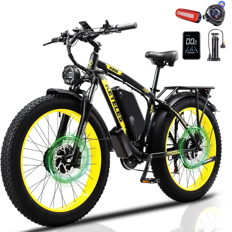 K800 legal electric bicycle, 250W motor, top speed 25 km/h, range 60 miles, 26*4 inch puncture-resistant fat tires, removable waterproof lithium-ion battery, mountain/commuter electric bicycle(Yellow)